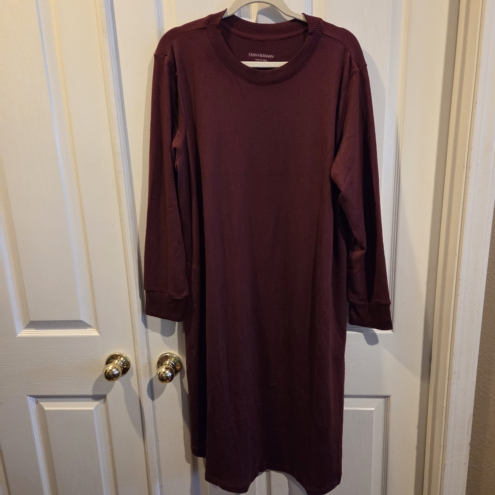 Stan Herman Lounge Dress Casual Knit Pockets Large Burgundy Red QVC SOFT